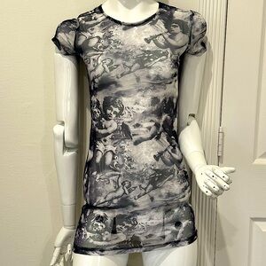 MOTEL sheer black and white cherub bodycon mini dress, size small, never worn